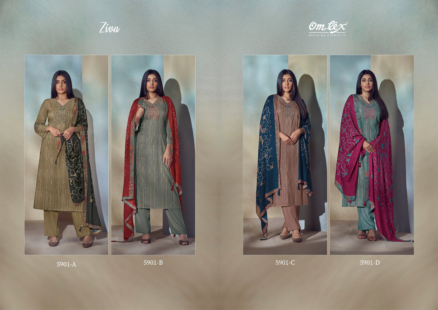 Ziva 5901 Omtex Pashmina Suits Wholesale Rate