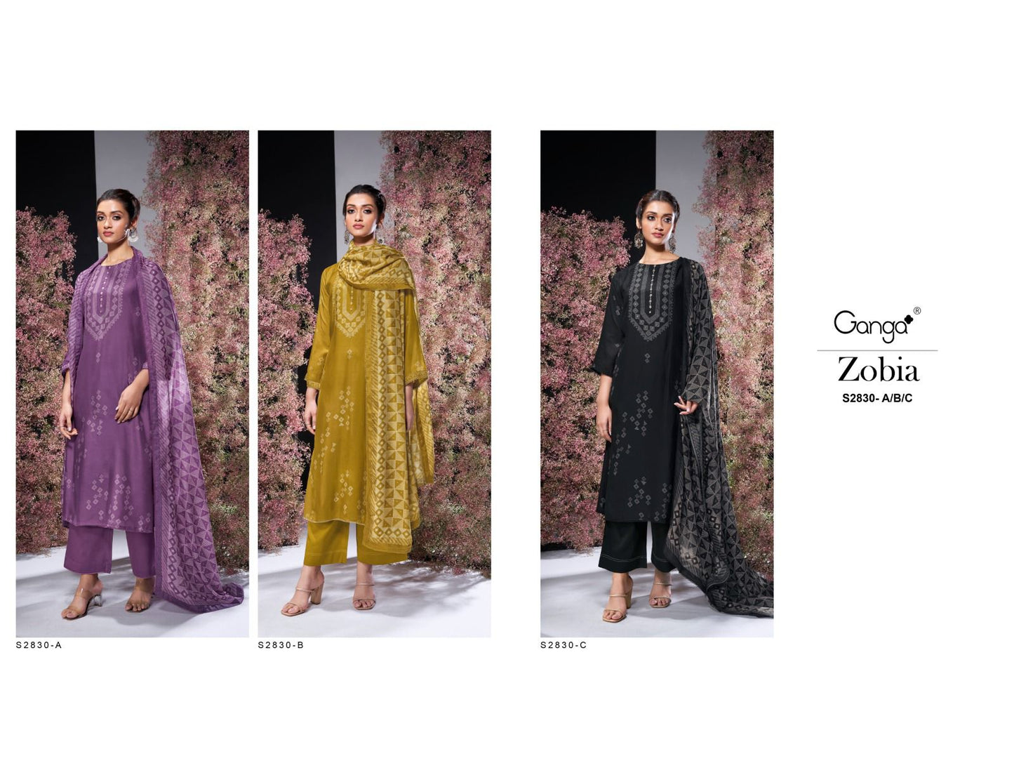 Zobia 2830 Ganga Bemberg Silk Plazzo Style Suits Supplier Ahmedabad