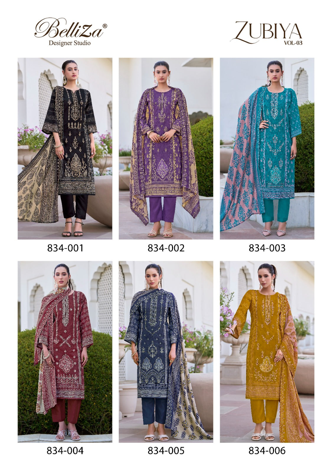 Zubiya Vol 3 Belliza Designer Studio Pure Cotton Karachi Salwar Suits Wholesaler Ahmedabad