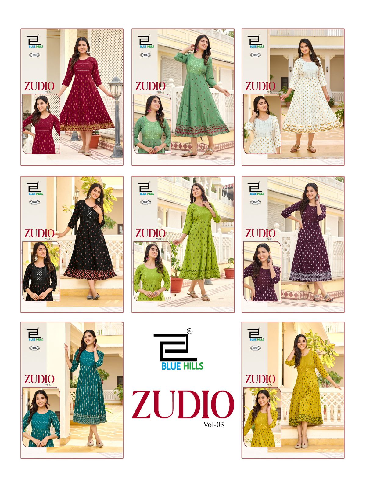 Zudio Vol 3 Blue Hills Rayon 14Kg Anarkali Kurtis Wholesale Price – Kavya  Style Plus