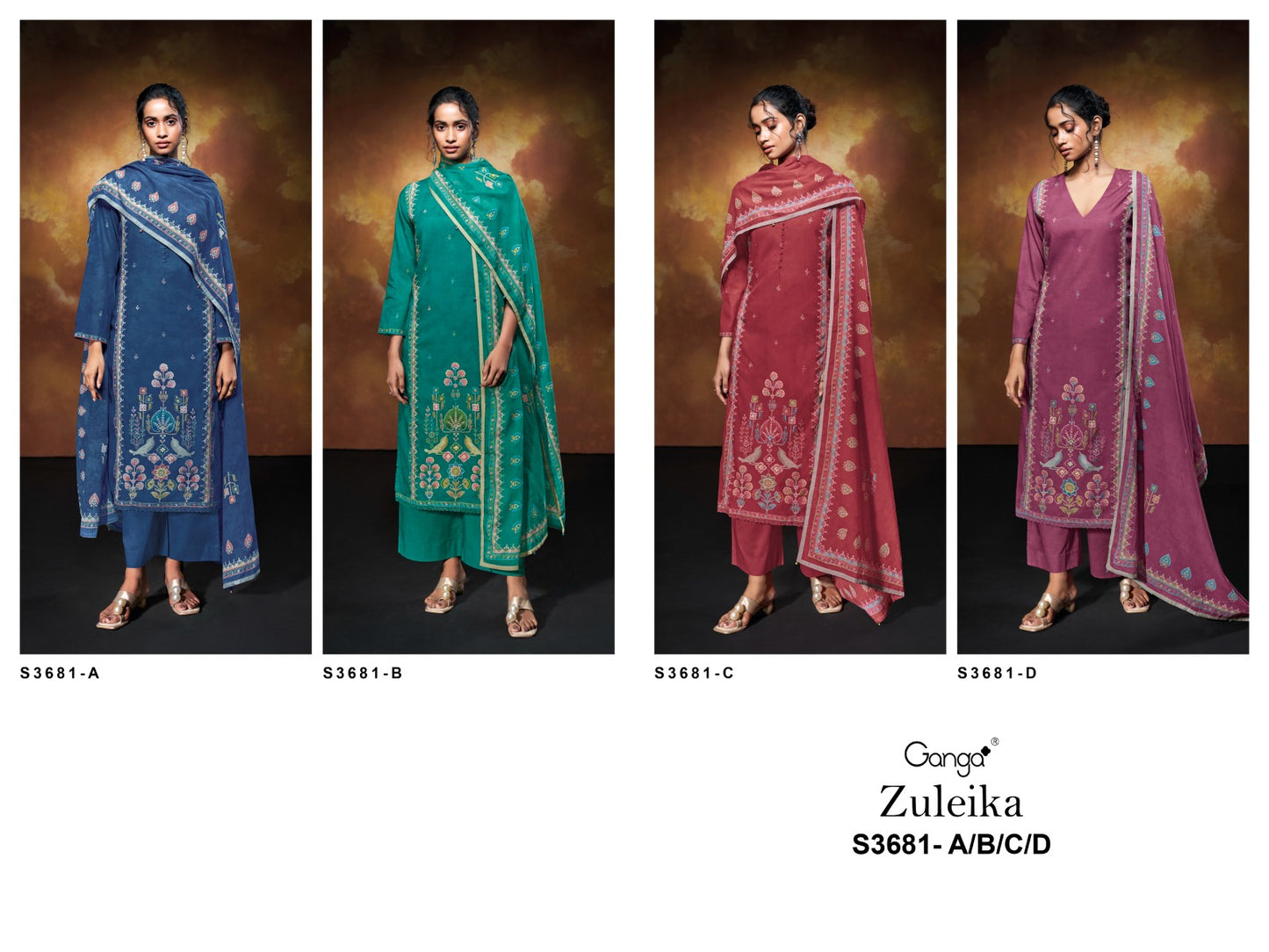 Zuleika 3681 Ganga Mul Plazzo Style Suits Exporter India