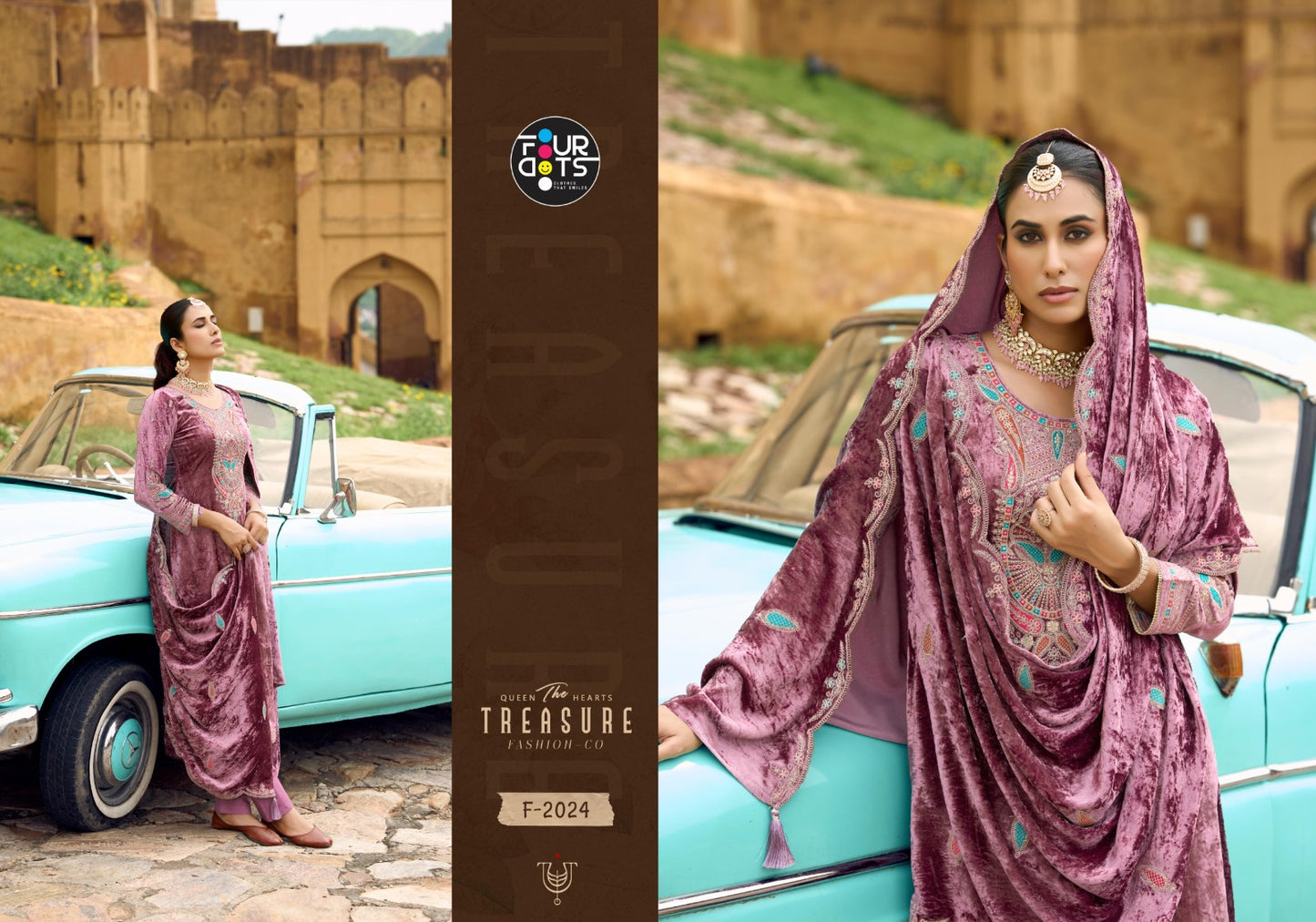 Zureen Four Dots Viscose Velvet Suits Supplier India