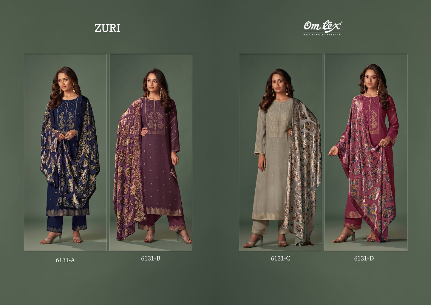 Zuri 6131 Omtex Jacquard Pashmina Suits Exporter Ahmedabad