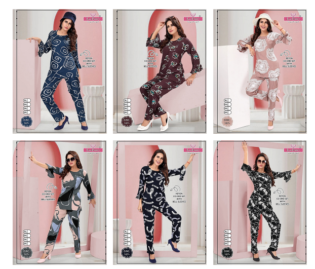 Bell Sleeves Design 1674 La Fairy Reyon Co Ord Set Wholesale