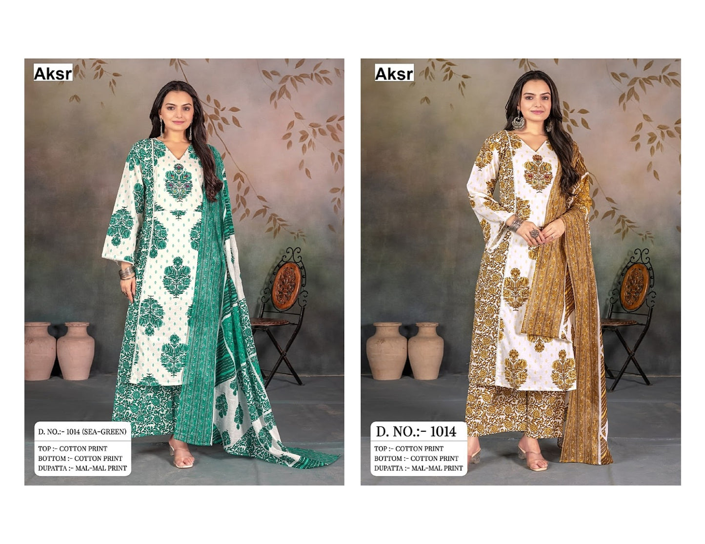 Design 1014 Aksr Cotton Readymade Plazzo Style Suits Wholesale