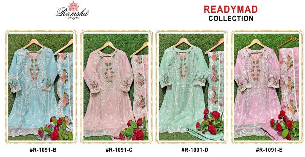 1091 Ramsha Organza Pakistani Readymade Suits