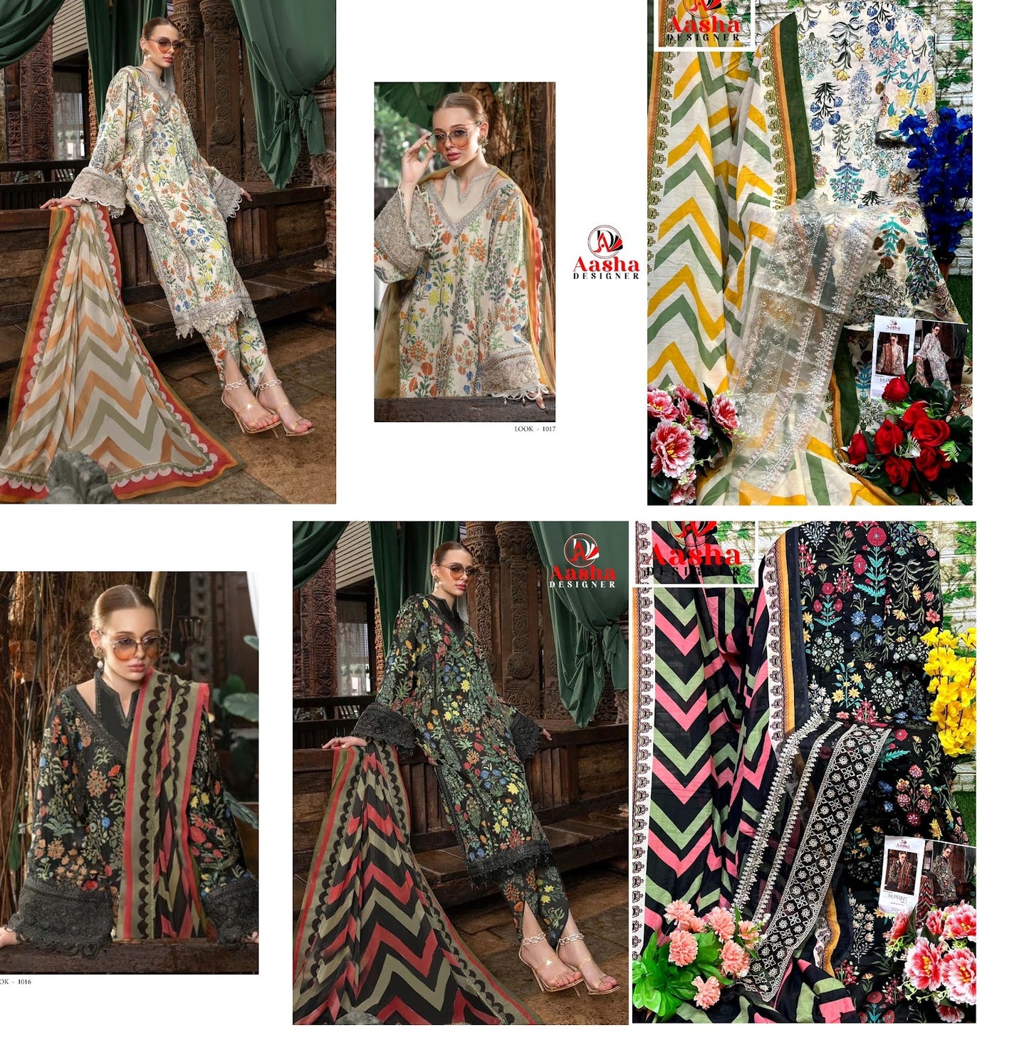 1016-1017 Aasha Designer Cotton Pakistani Patch Work Suits