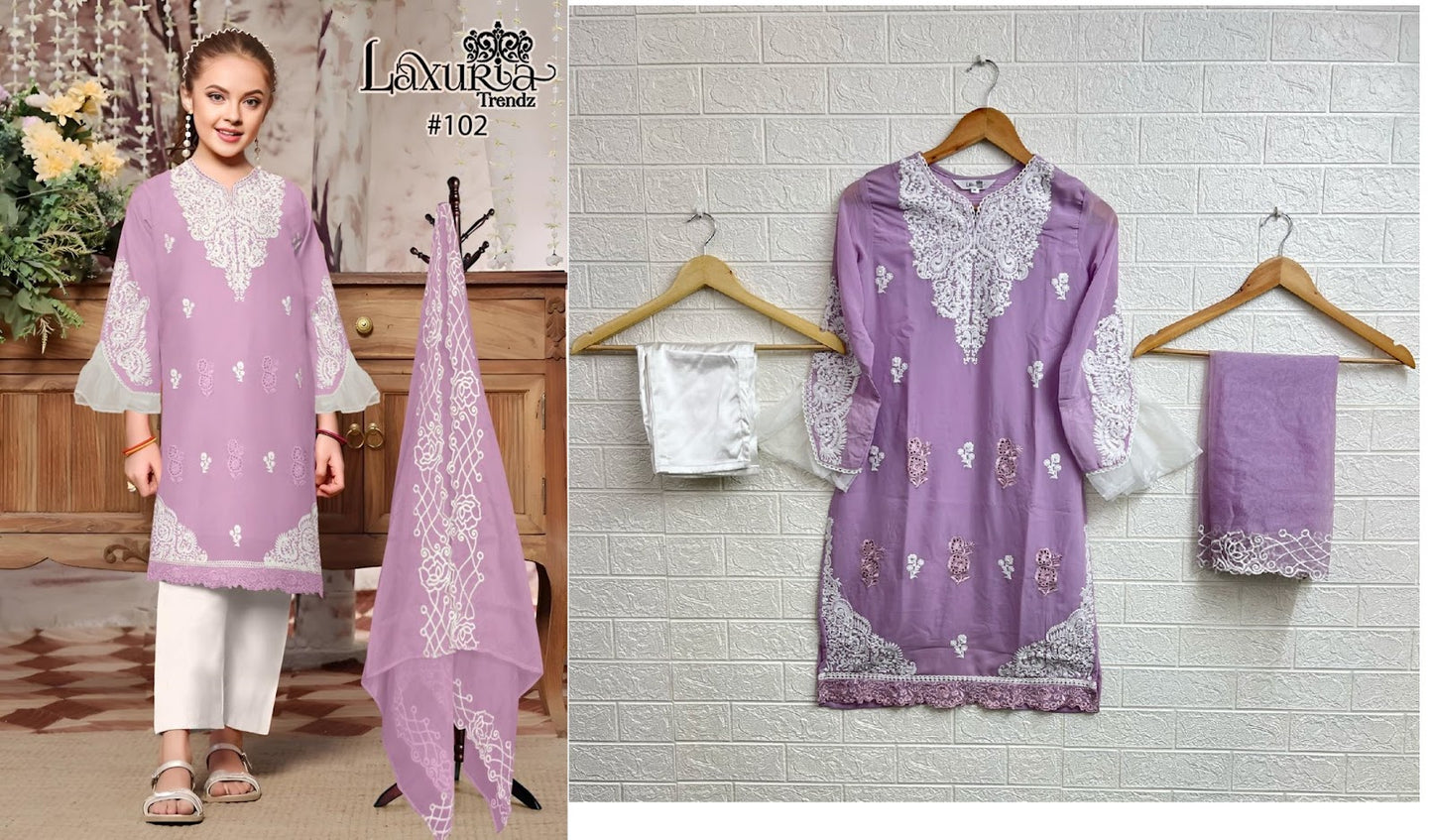 102 Laxuria Trendz Fox Georgette Girls Readymade Pant Suits