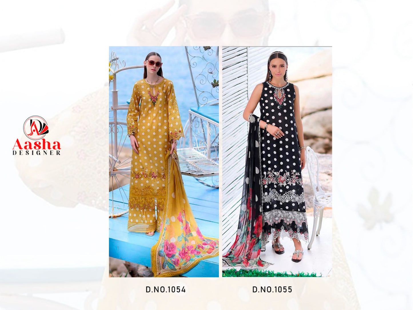 1054-1055 Aasha Designer Pure Cotton Pakistani Patch Work Suits