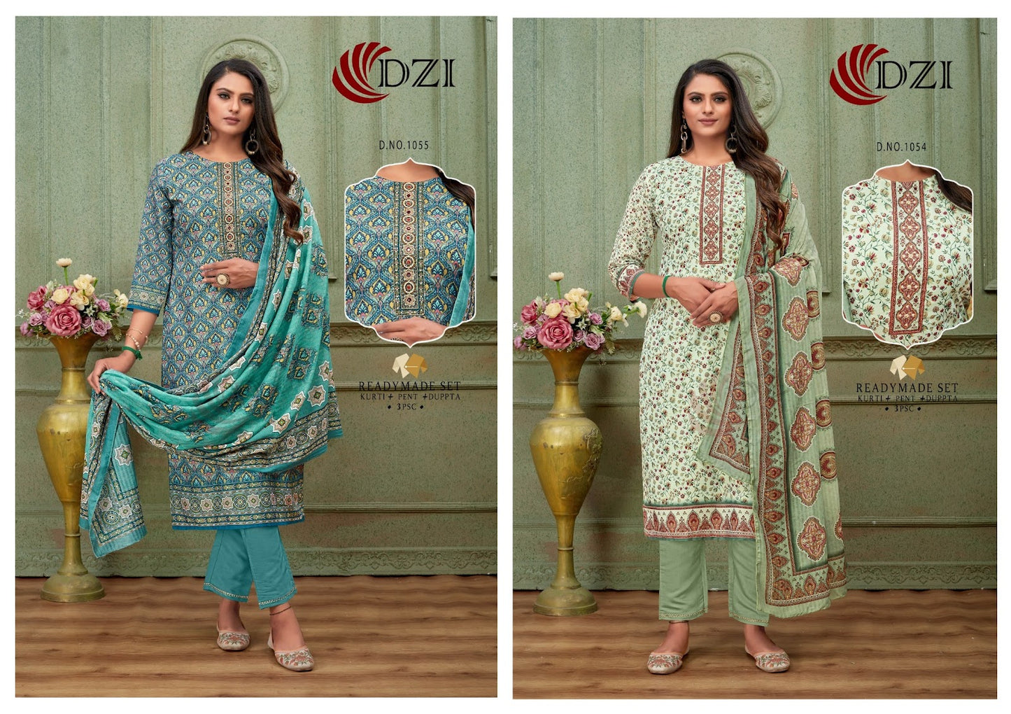 1054-1055 Dzi Muslin Readymade Pant Style Suits