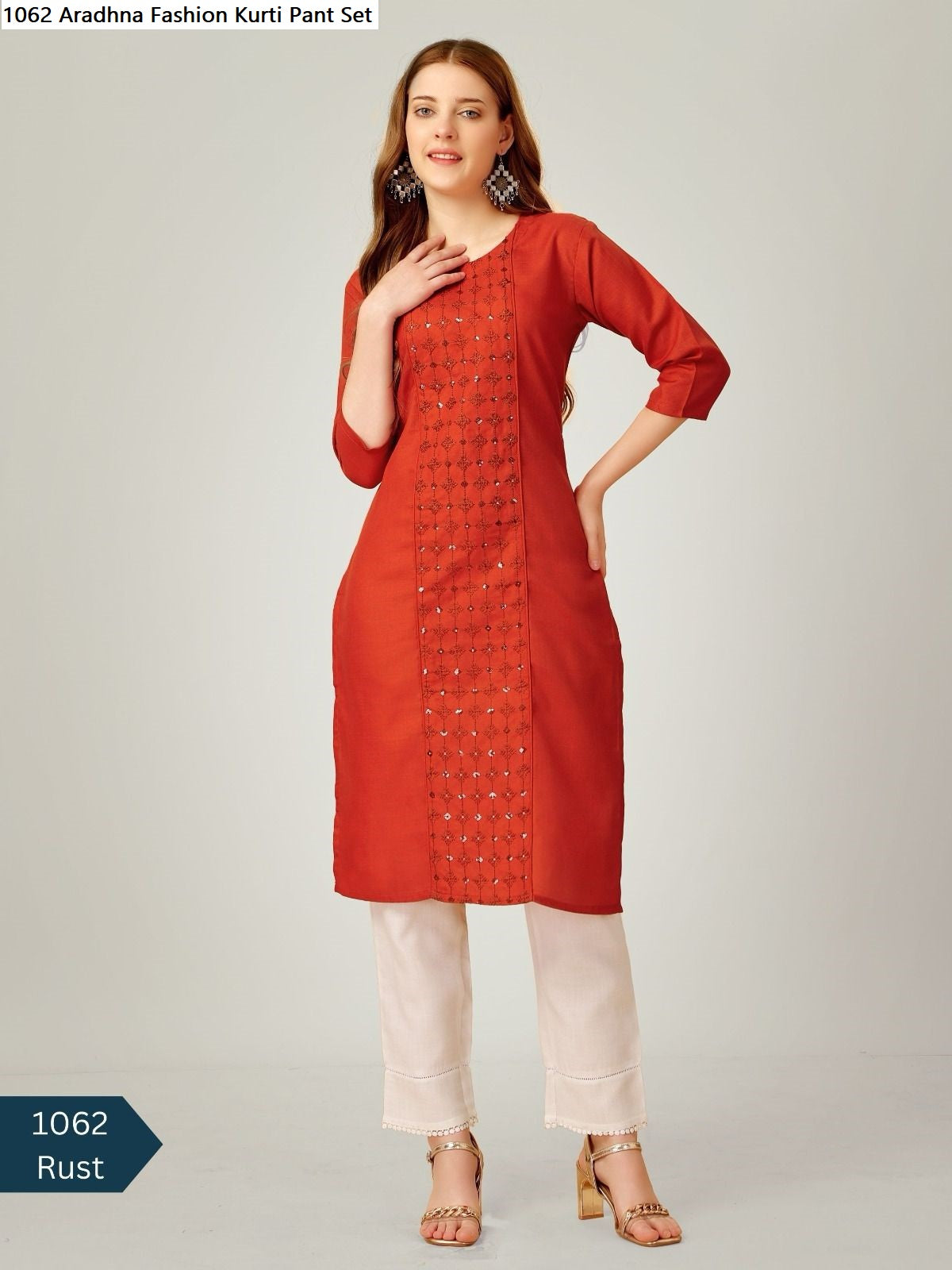 1062 Aradhna Fashion Cotton Blend Kurti Pant Set