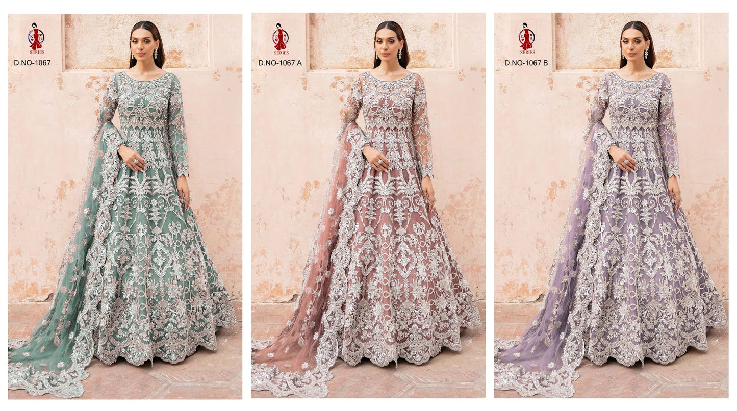 1067 Kb Series Net Gown Dupatta Set