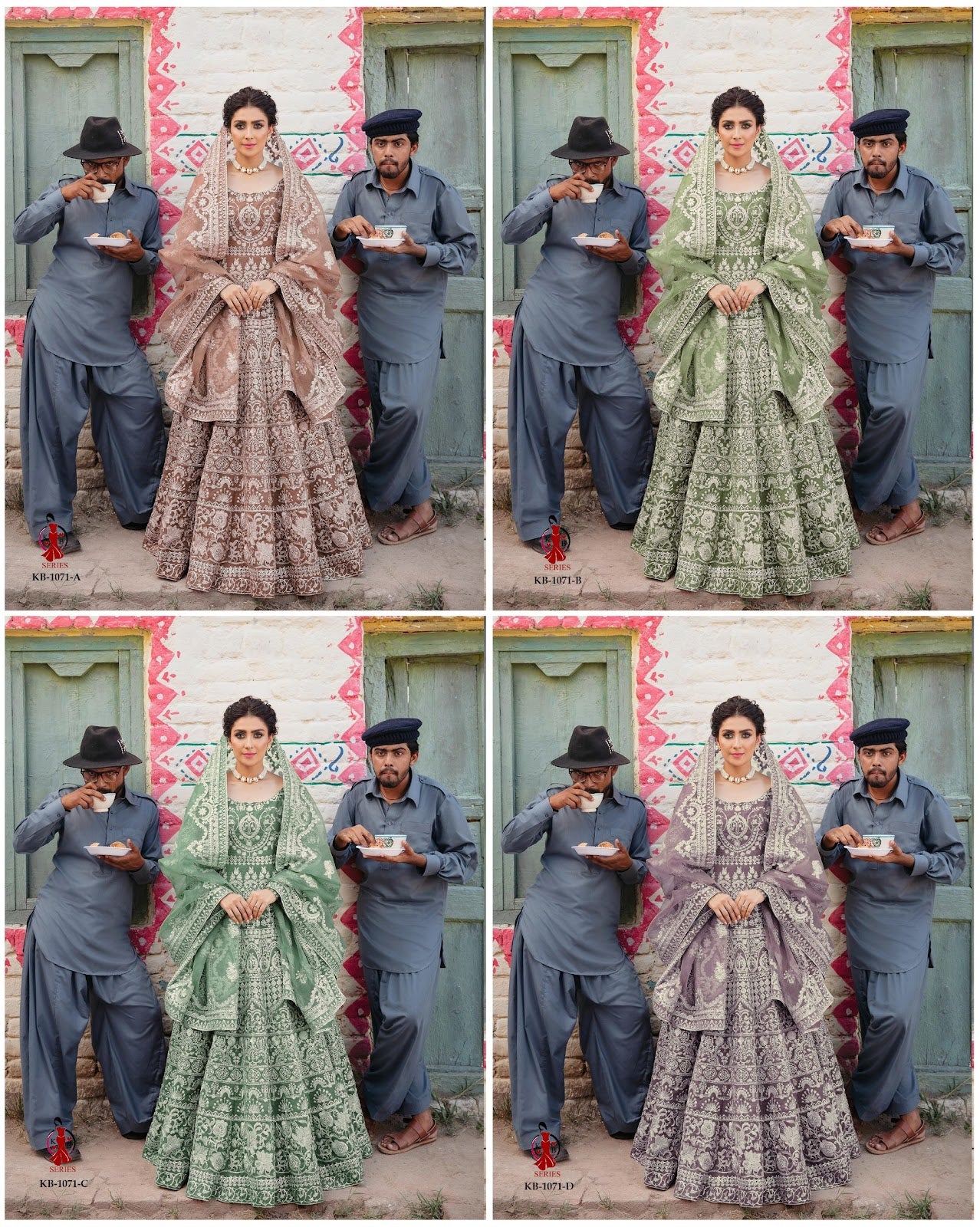 1071-Bridal Kb Series Butterfly Net Gown Dupatta Set