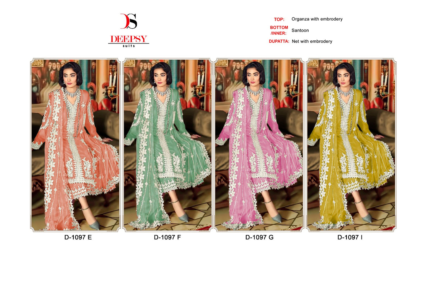 1097 A To D Deepsy Organza Pakistani Salwar Suits