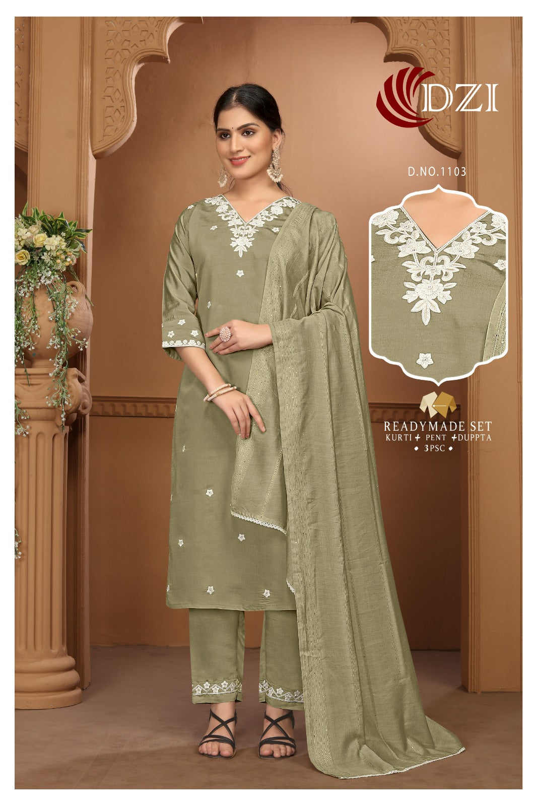 1103 Dzi Roman Silk Readymade Pant Style Suits