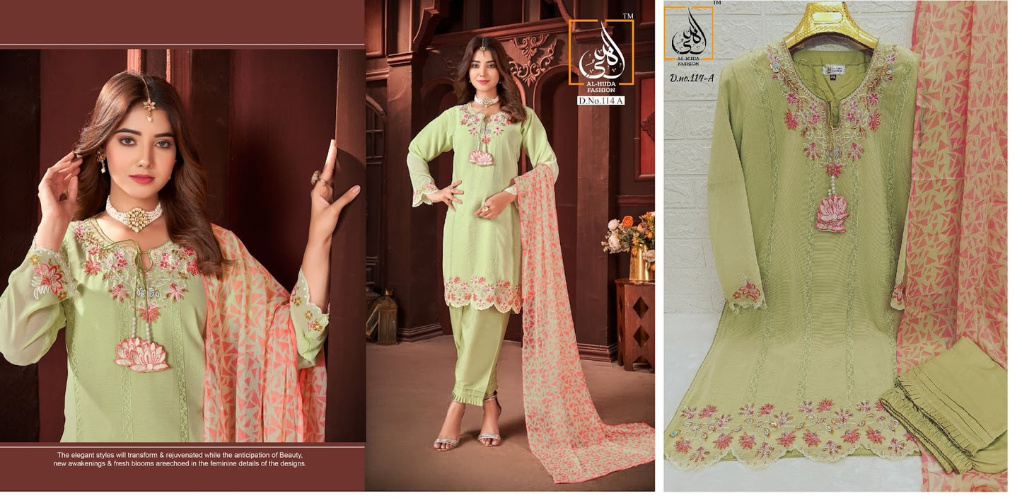 114 Al Huda Fashion Georgette Pakistani Readymade Suits