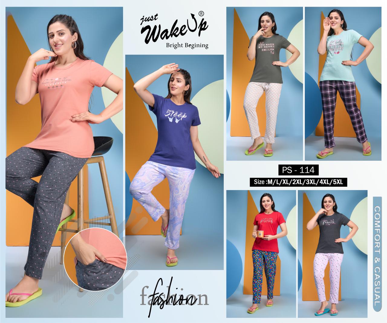 114 Wakeup Cotton Pyjama Night Suits