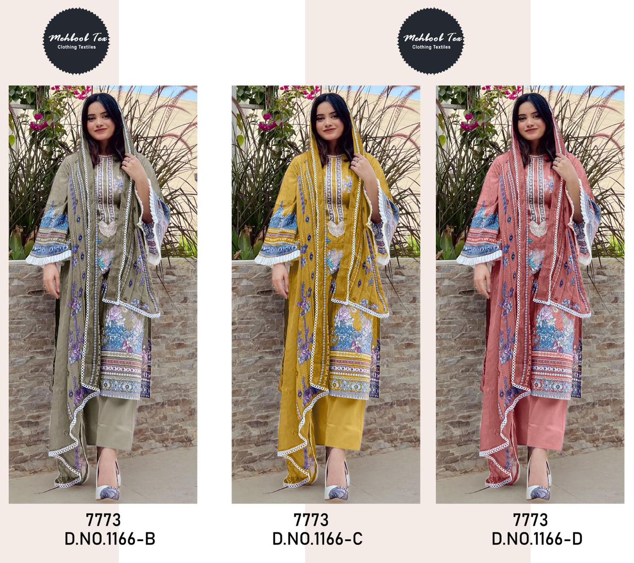 1166-Bcd Mehboob Tex Cotton Pakistani Patch Work Suits