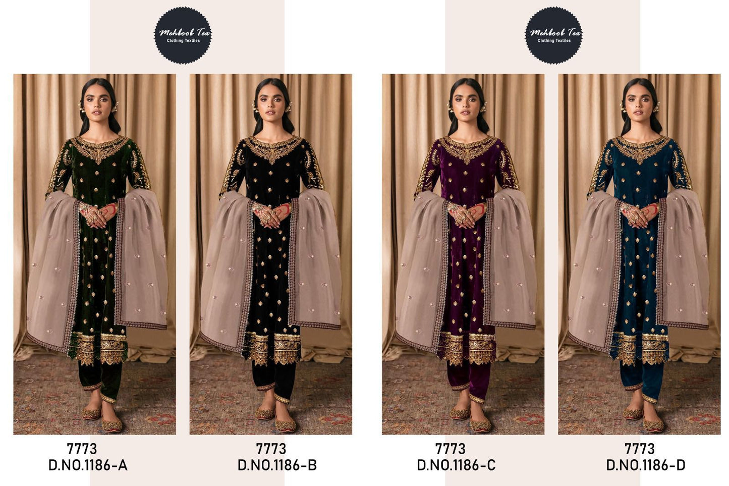 1186-Abcd Mehboob Tex Velvet Pakistani Salwar Suits