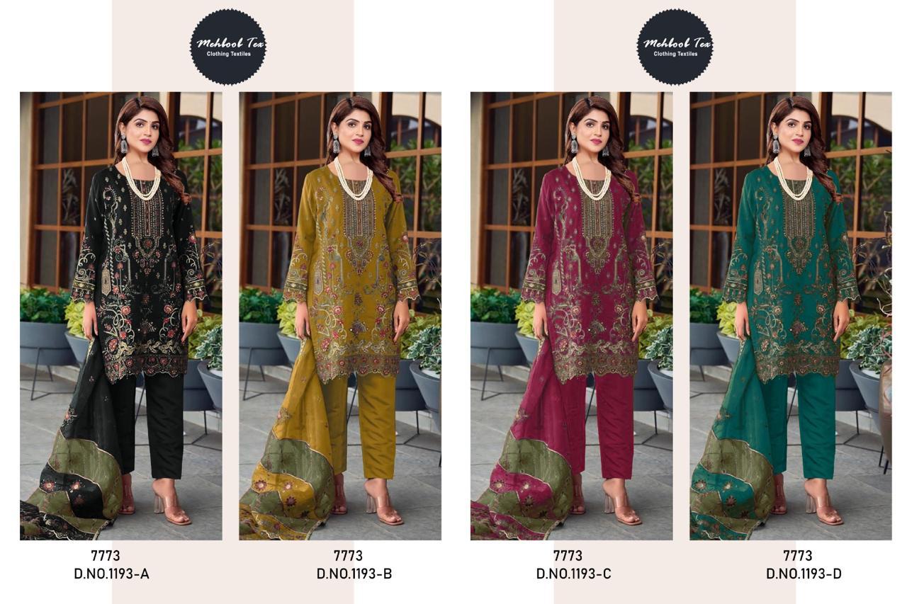1193 Abcd Mehboob Tex Organza Pakistani Salwar Suits