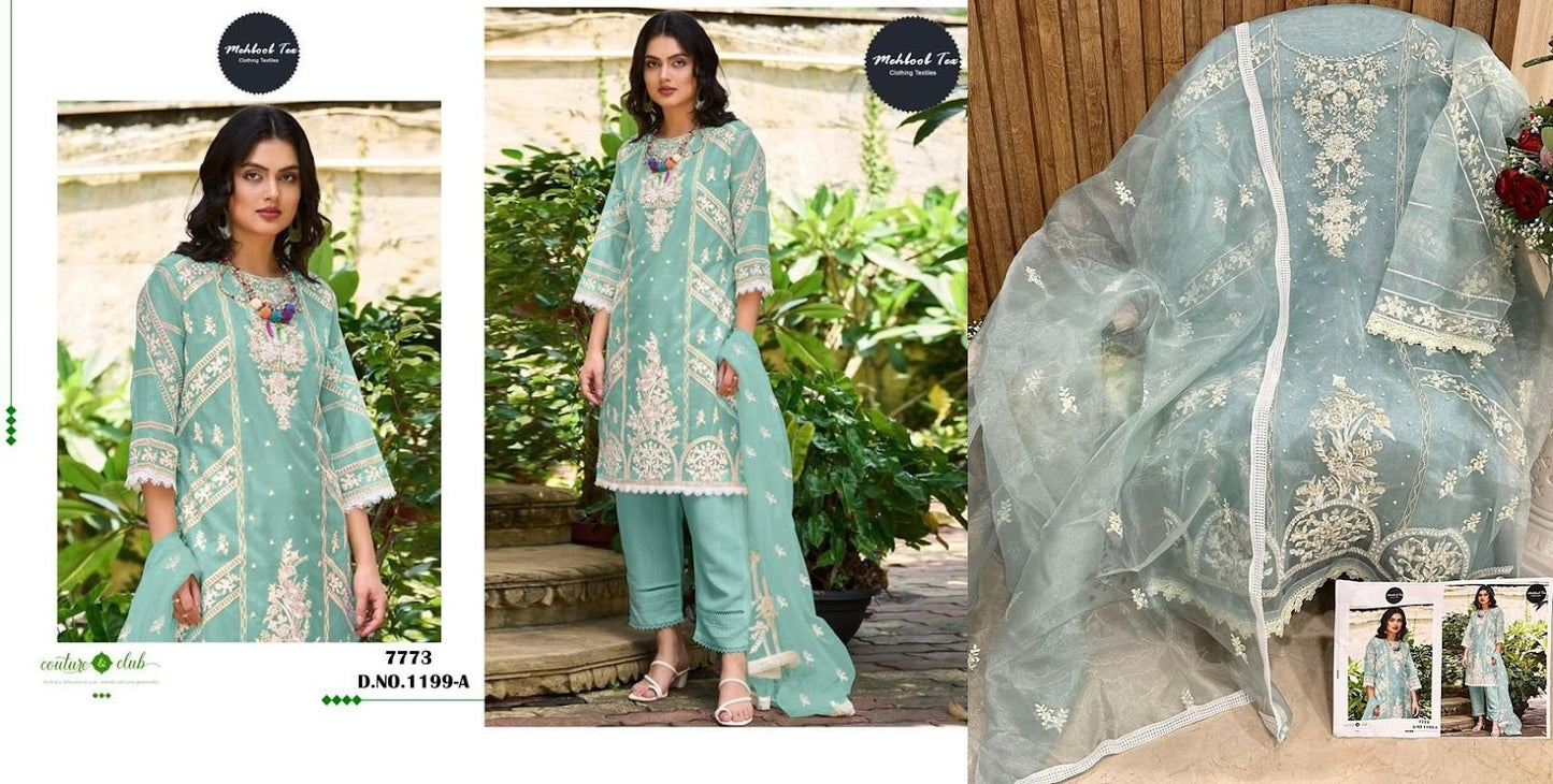 1199 Mehboob Tex Organza Pakistani Salwar Suits