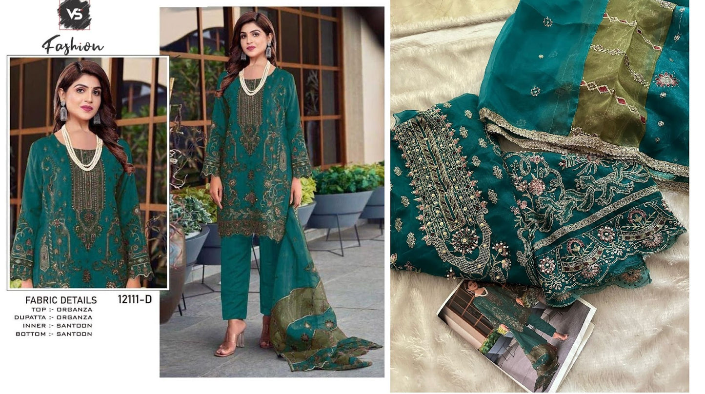 12111 Vs Fashion Organza Pakistani Salwar Suits