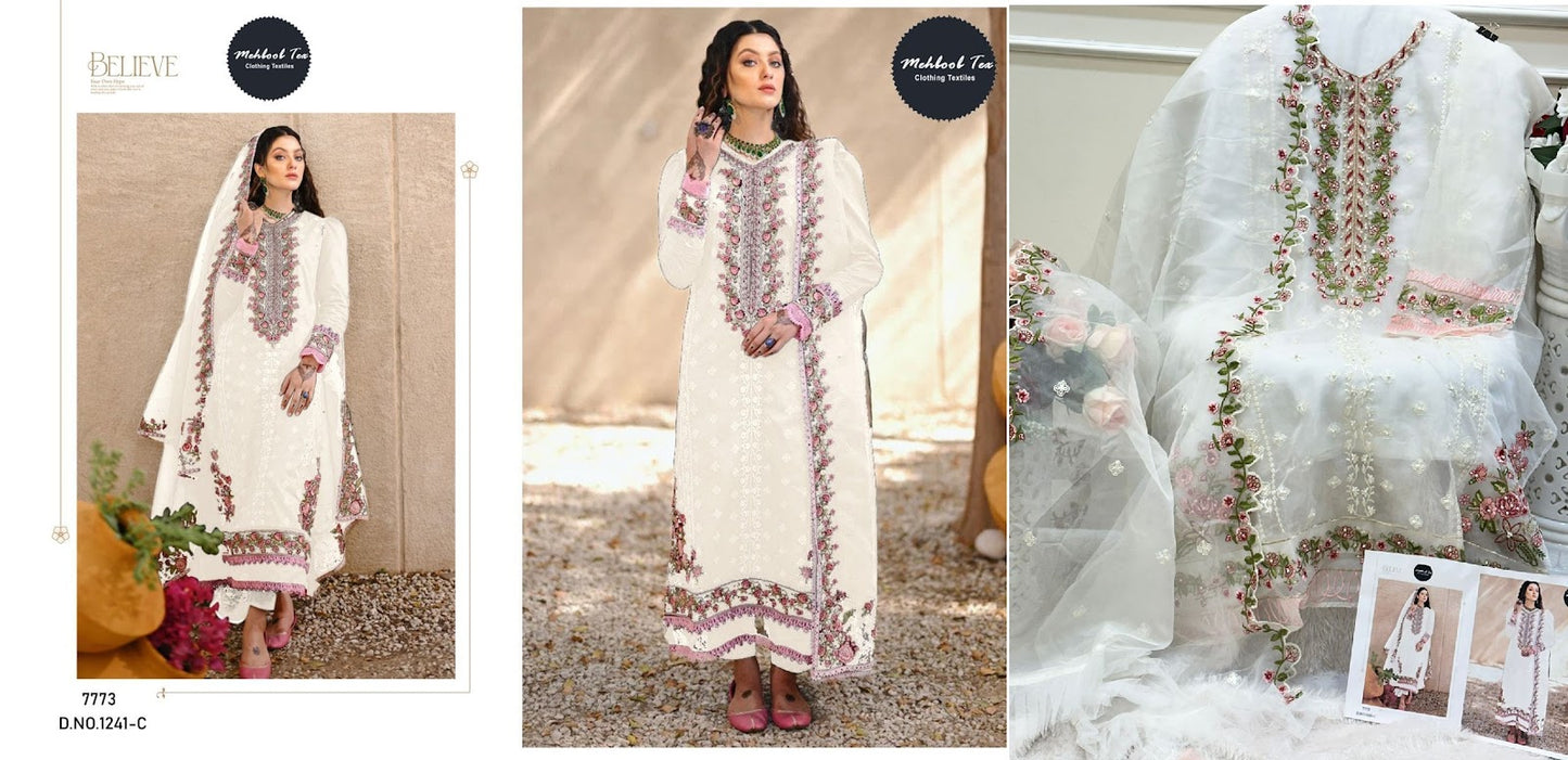 1241 Mehboob Tex Organza Pakistani Salwar Suits