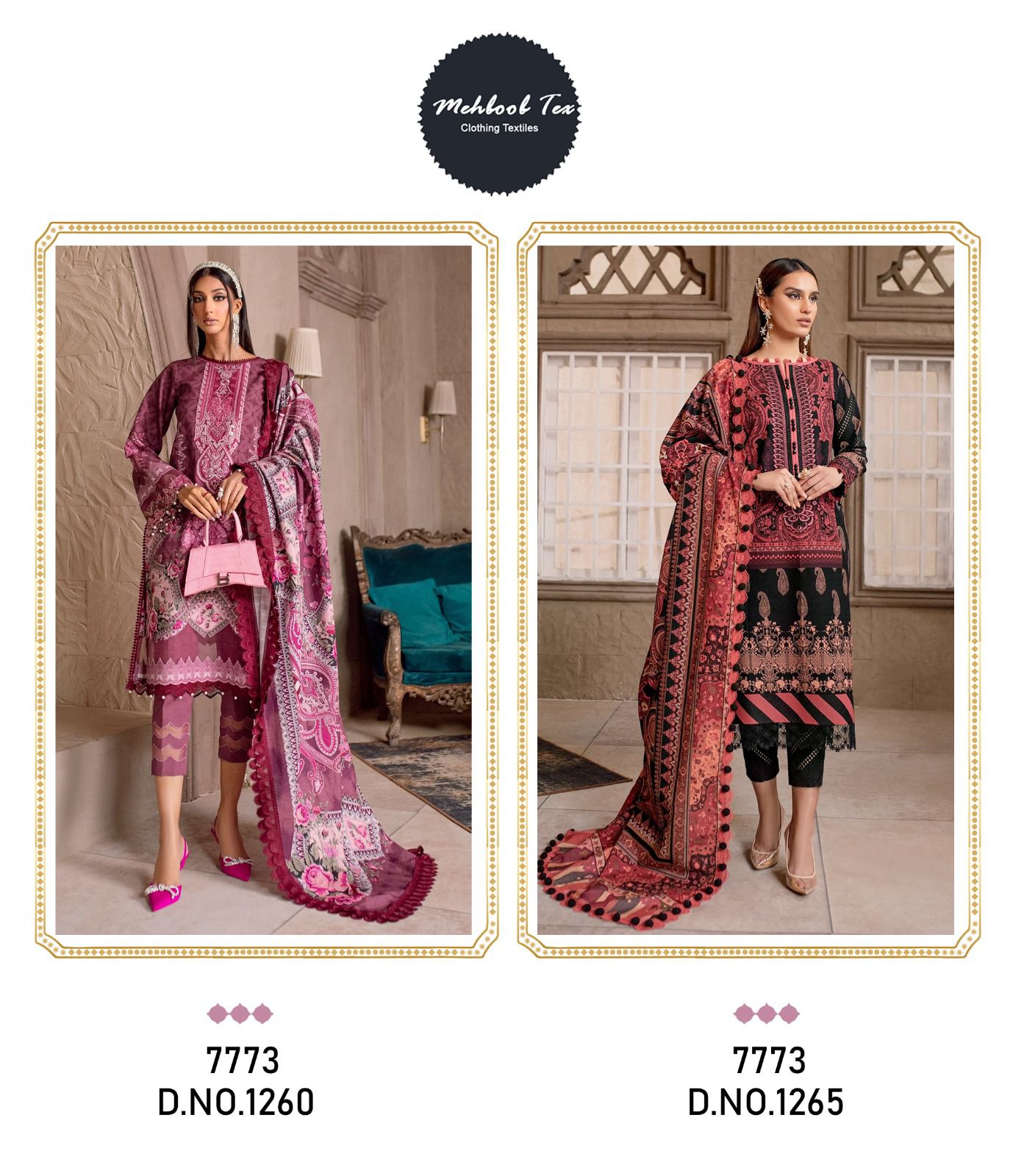 1260 -1265 Mehboob Tex Pure Cotton Pakistani Patch Work Suits