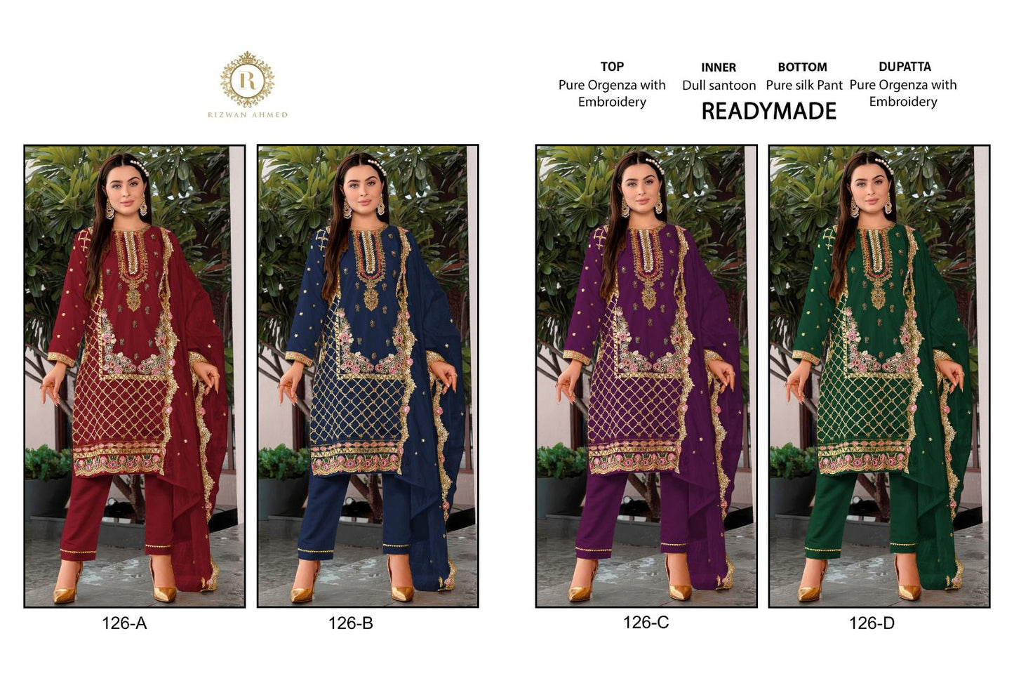 126 Rizwan Ahmed Organza Pakistani Readymade Suits