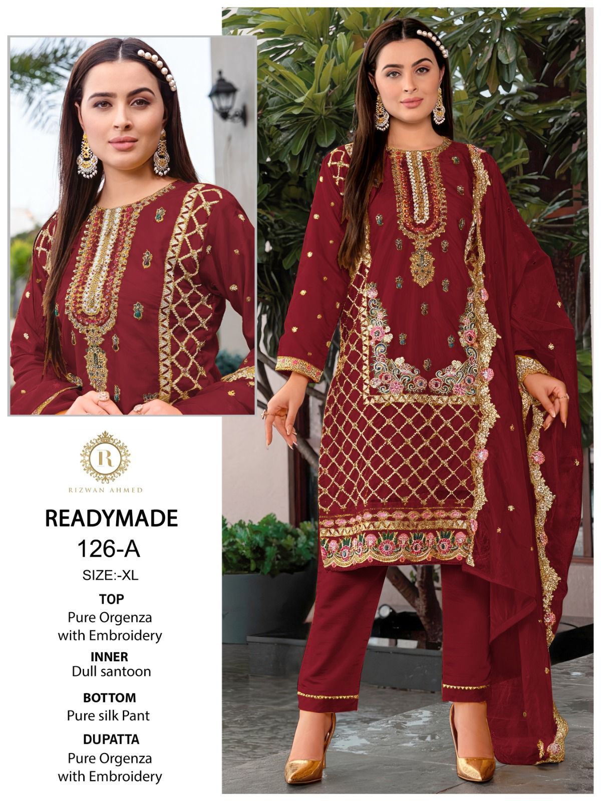 126 Rizwan Ahmed Organza Pakistani Readymade Suits