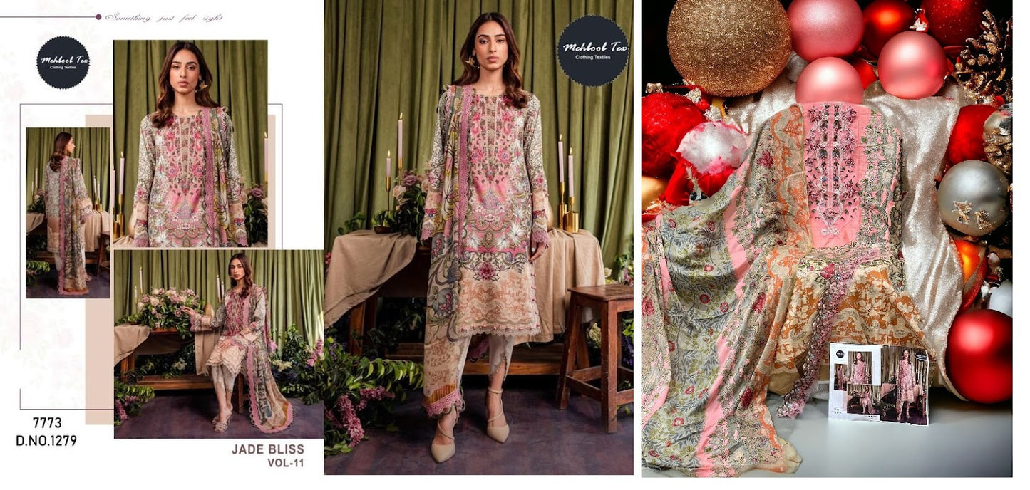 1279-1281 Jade Bliss Vol 11 Mehboob Tex Pure Cotton Pakistani Salwar Suits