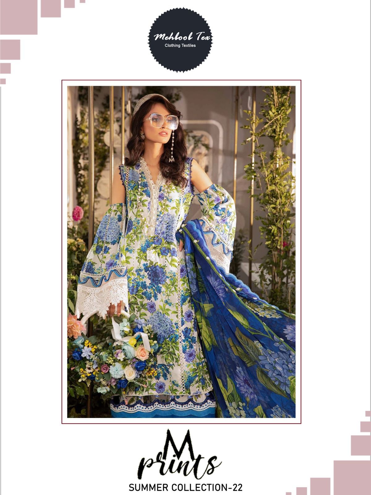 1299-1300- M Prints Summer Collection-22 Mehboob Tex Cotton Pakistani Patch Work Suits