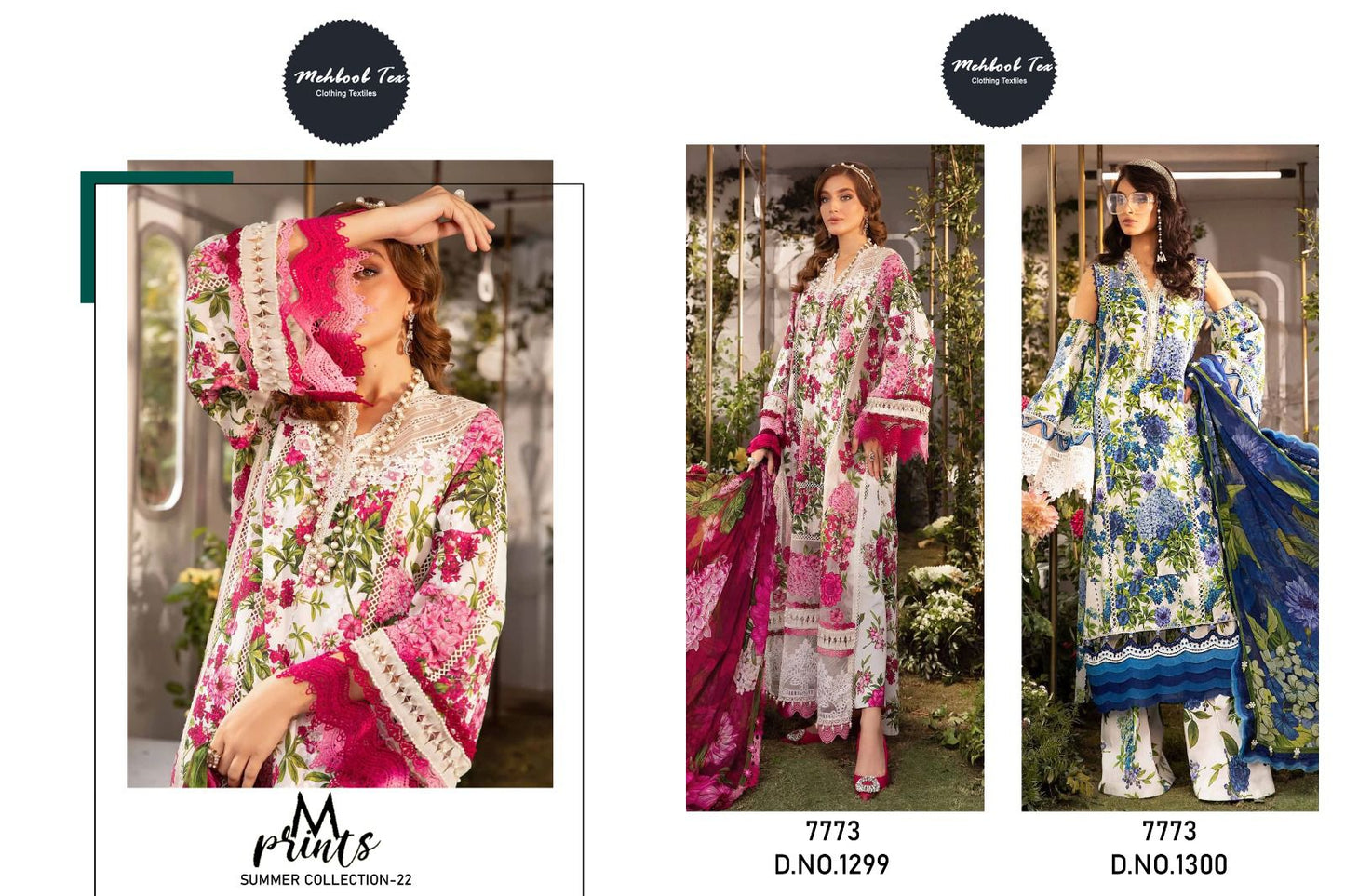 1299-1300- M Prints Summer Collection-22 Mehboob Tex Cotton Pakistani Patch Work Suits