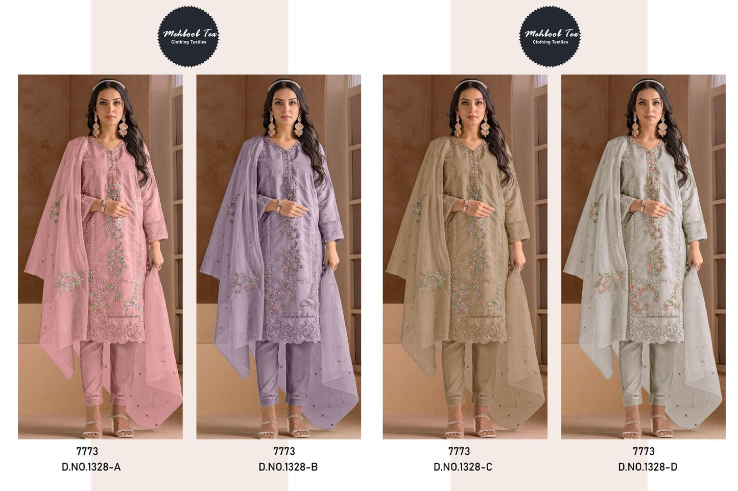 1328 Mehboob Tex Organza Pakistani Salwar Suits