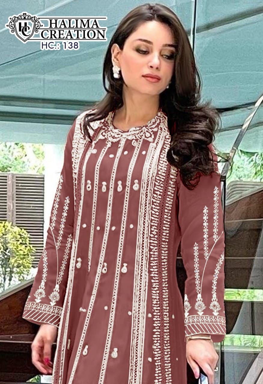 138-New Halima Creation Fox Georgette Pakistani Readymade Suits