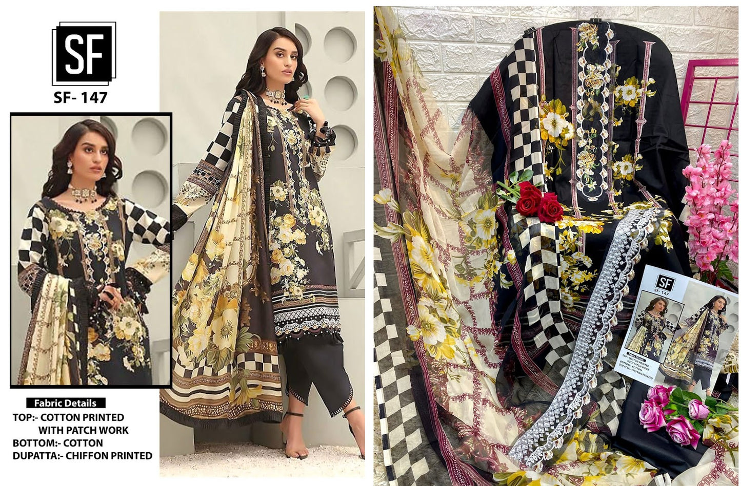 146-147 Sf Fashion Cotton Pakistani Patch Work Suits