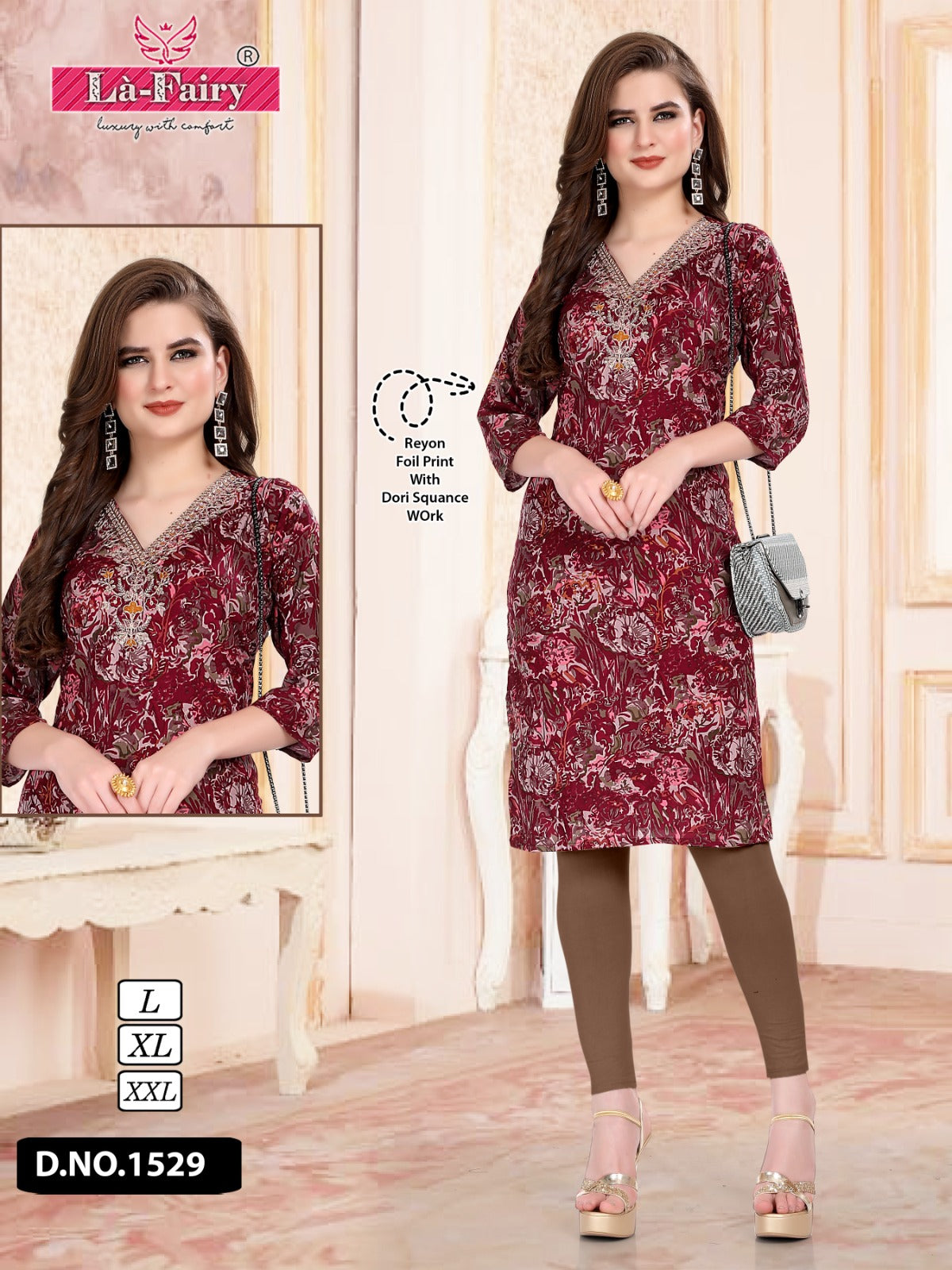 1529-1530 La Fairy Rayon Knee Length Kurtis