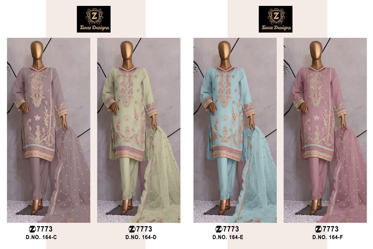 164 Ziaaz Designs Organza Pakistani Salwar Suits