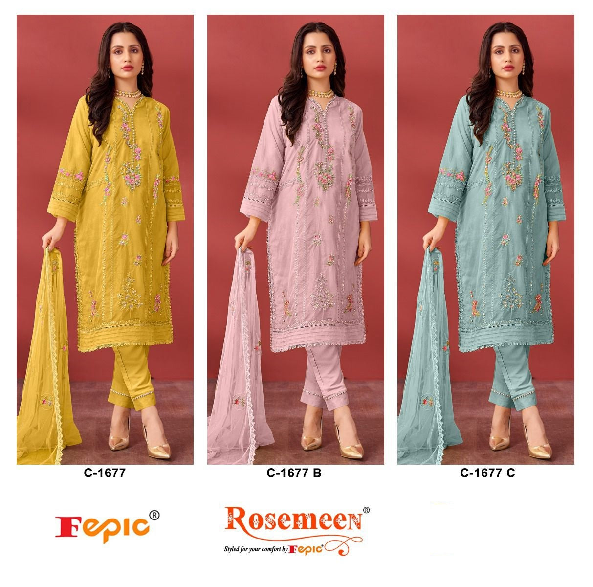 1677 Fepic Organza Pakistani Salwar Suits