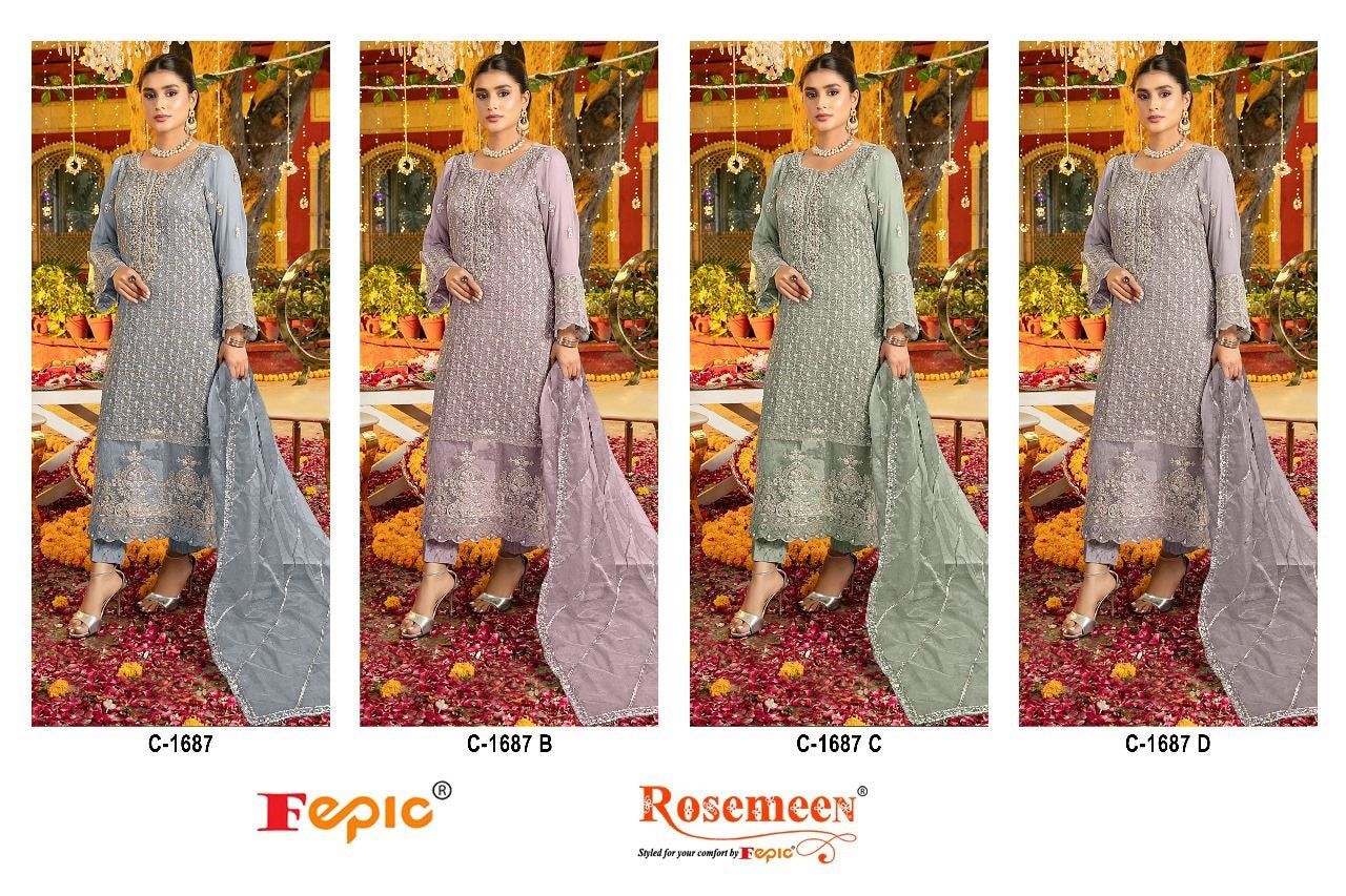 1687 Fepic Organza Pakistani Salwar Suits