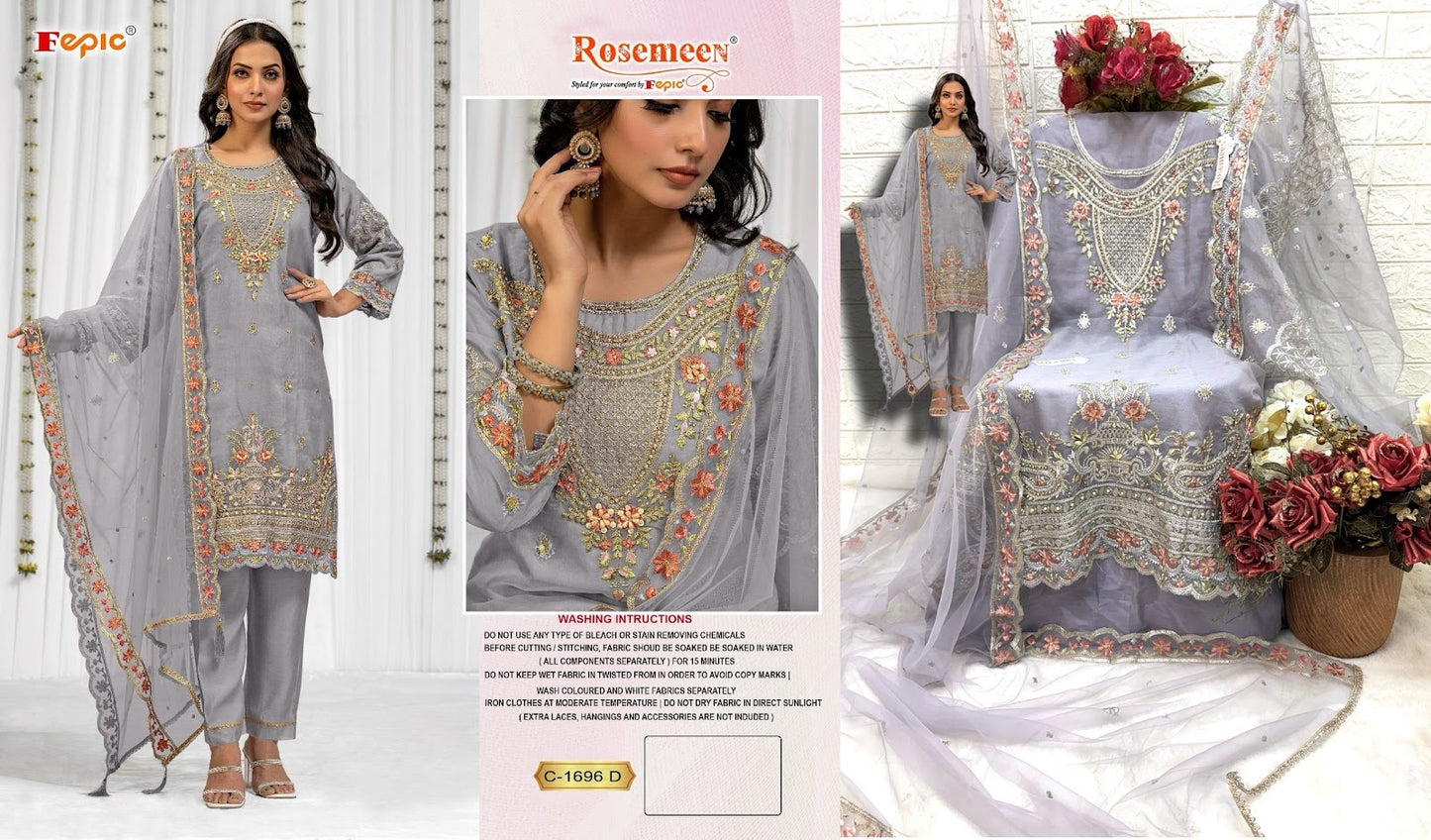 1696 Fepic Organza Pakistani Salwar Suits