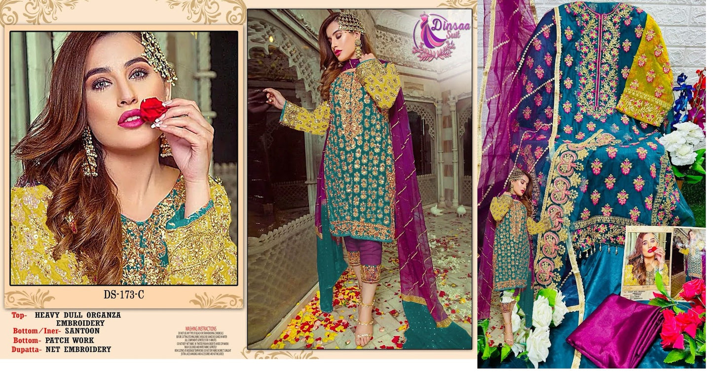 173 Dinsaa Suit Organza Pakistani Salwar Suits