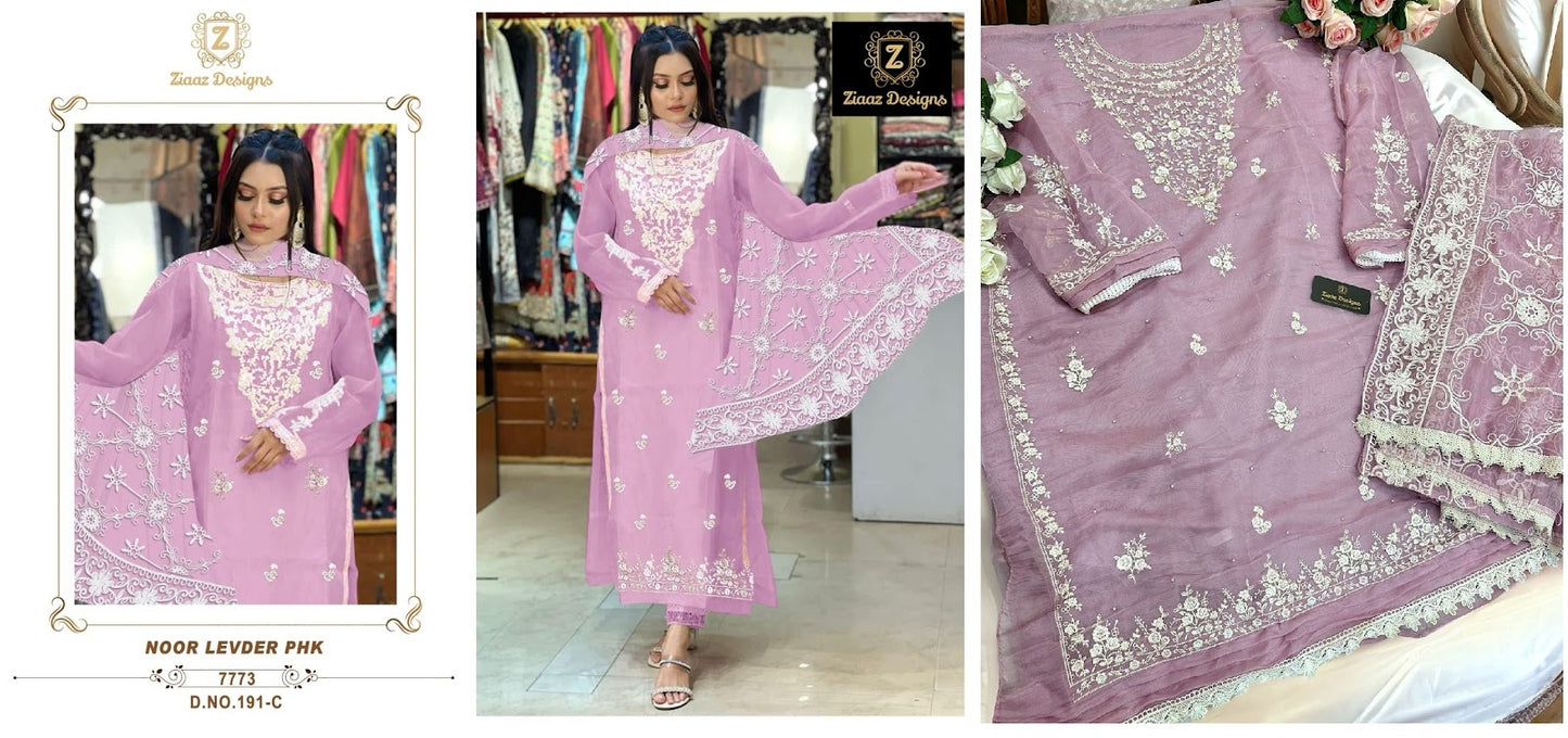 191-Ac Ziaaz Designs Organza Pakistani Salwar Suits