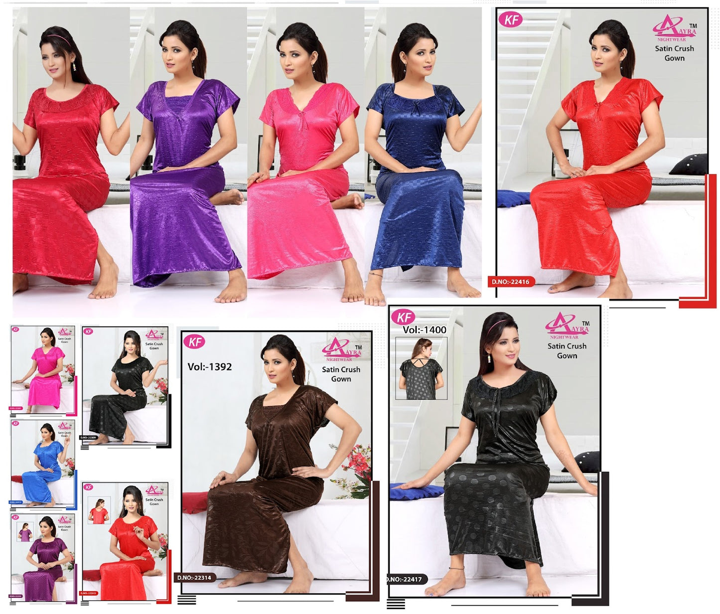 2-3 Sleeves Aayra Satin Night Gowns
