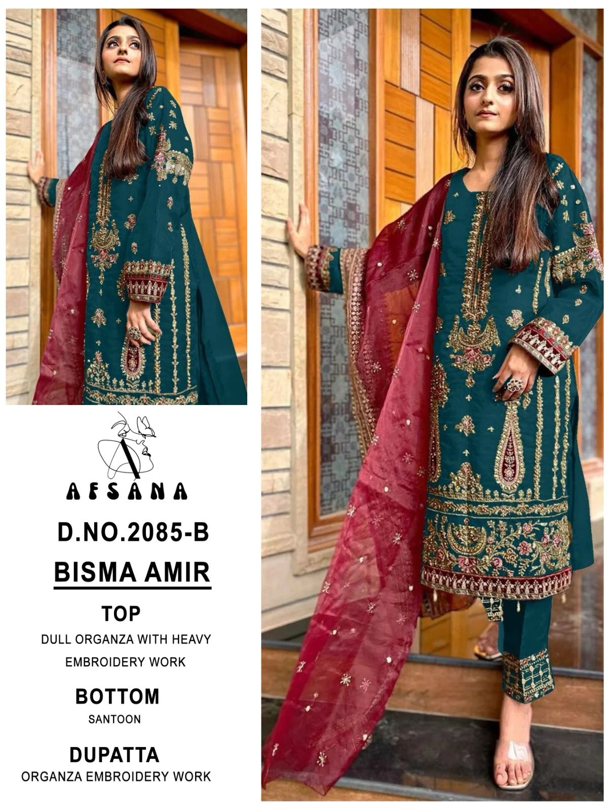 2085-Bisma Amir Afsana Organza Pakistani Readymade Suits