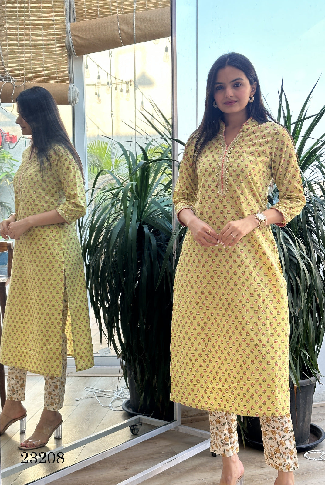 23208 Indira Cambric Cotton Kurti Pant Set