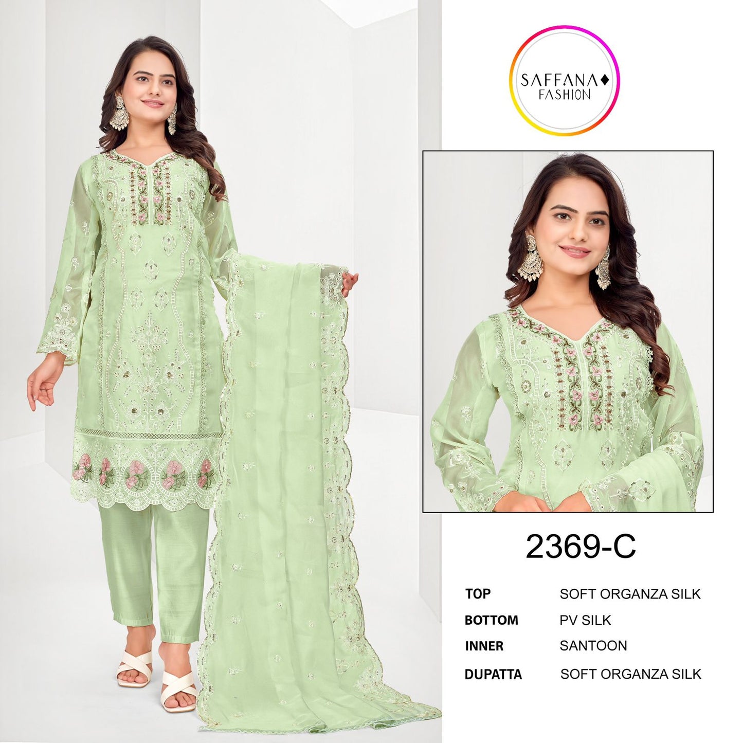 2369 Saffana Organza Pakistani Readymade Suits