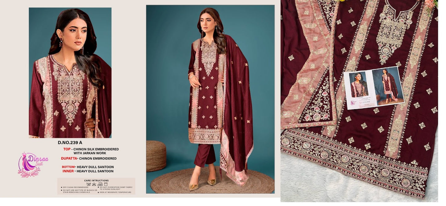 239 Dinsaa Suit Chinon Silk Pakistani Salwar Suits