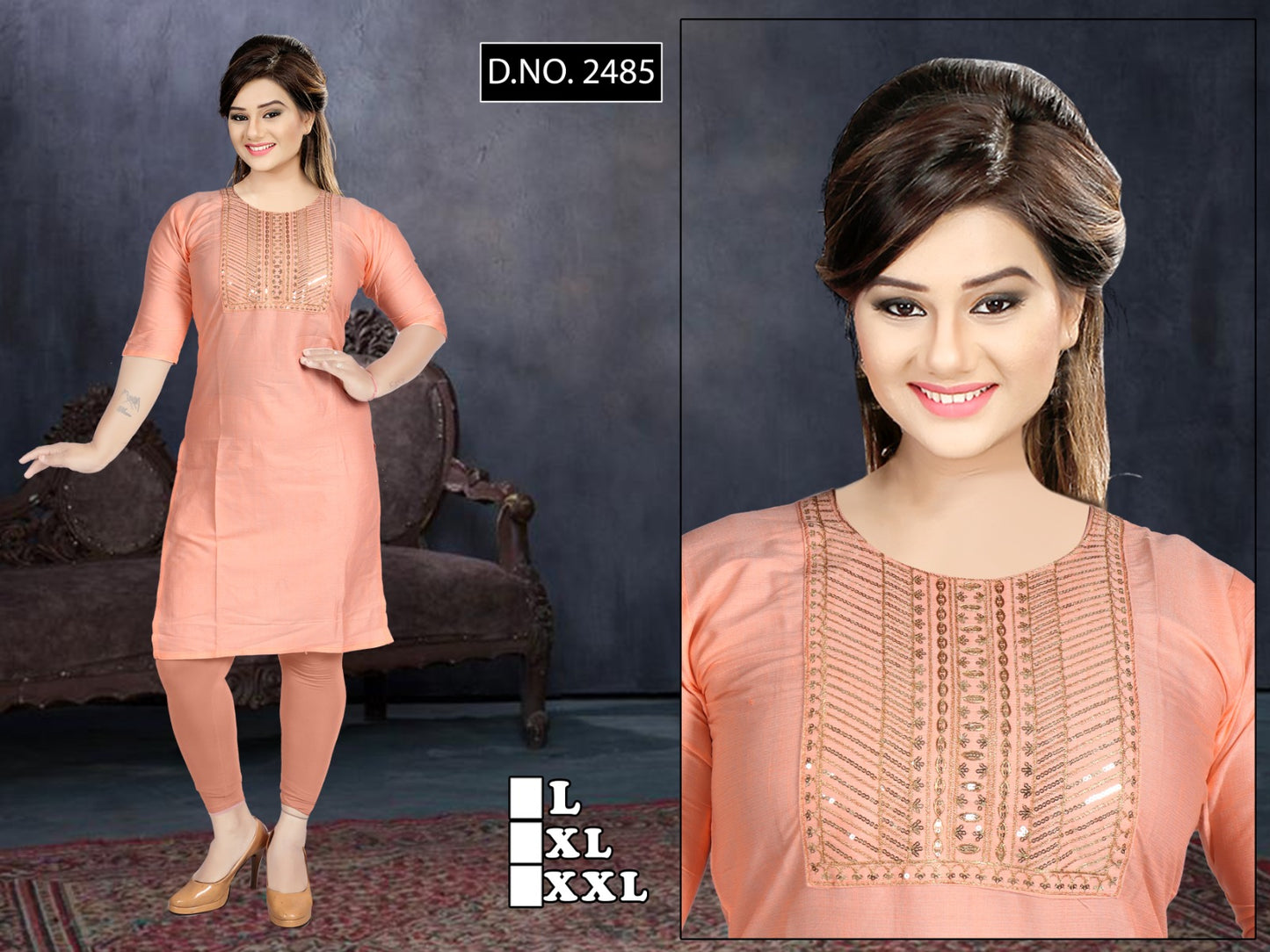2485 Trahul Two Tone Knee Length Kurtis