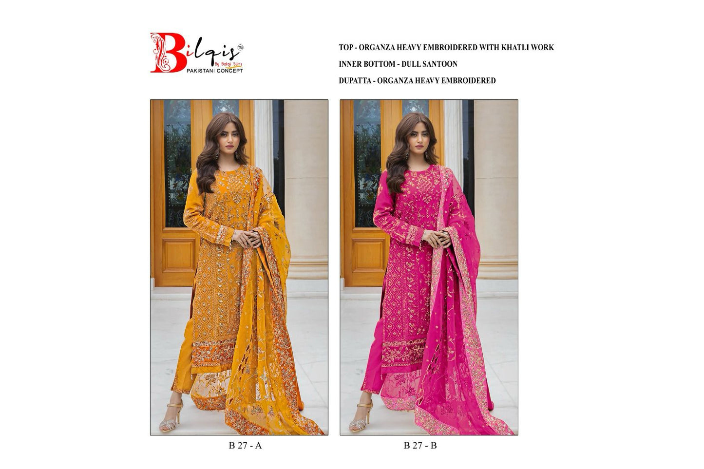 27 Bilqis Organza Pakistani Salwar Suits